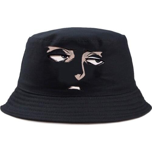 Cool Attack On Titan Print Black Bucket Hats For Women Men Fishing Hat Sun Summer Sunscreen Fisherman Panama Hip Hop Cap