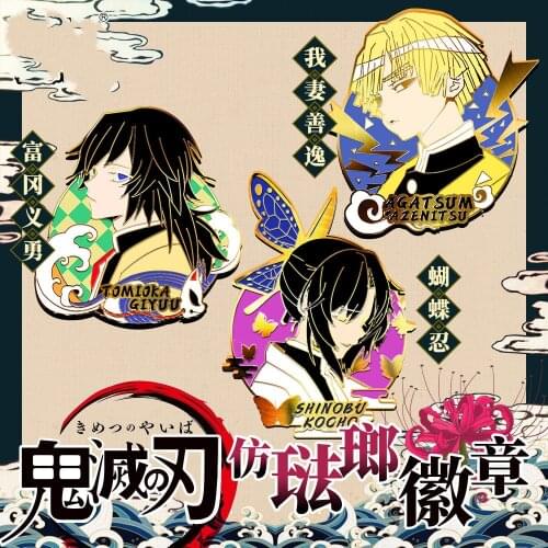 Demon Slayer Kimetsu No Yaiba Shinobu Tomioka Giyuu Agatsuma Zenitsu Metal Badge Brooch Pin Pendant Cos Cute Gift C