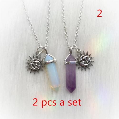 Hip Hop Metal Sun Moon Necklace Dark System Retro Gothic Personality Friendship Crystal Necklace Best Friends Necklace Set