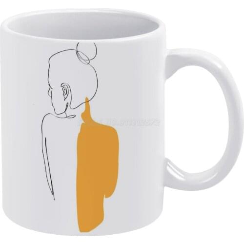 Minimalist Yellow Woman White Mug Ceramic Mug Creative Mug Minimalist Yellow Happy Modern Trendy Trend Style One Line Womens