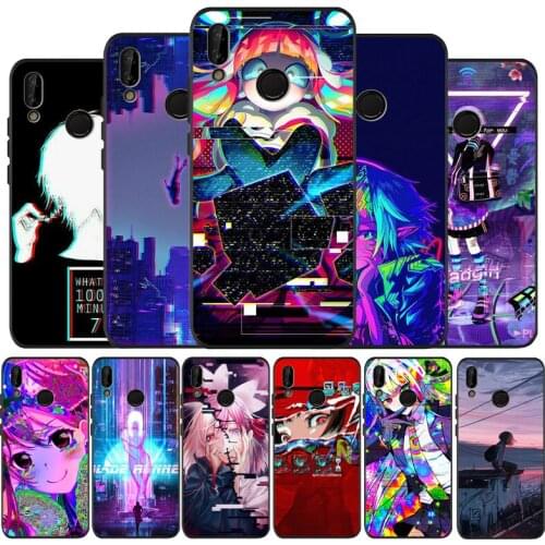 Vaporwave Glitch Anime Black Silicone Soft Phone Case For Huawei 40 30 20 10 9 Lite Pro P smart 2019 Y6 Y6 Prime2019 Y9 2018