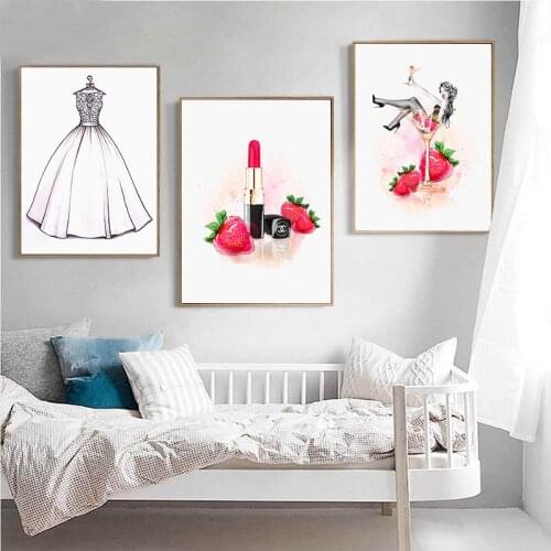 BALLEAY ART Nordic Wall Pictures For Living Room Bedroom Home Decor Wall Art Canvas Painting Abstract Posters and Prints Lipstic