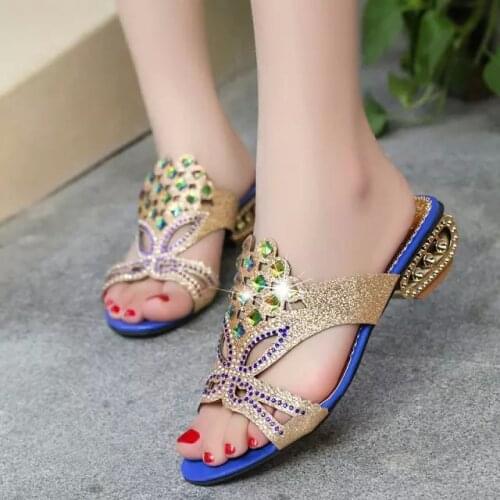New Summer Beach Sandals Women Rhinestone Slippers Flip Flops Shoes