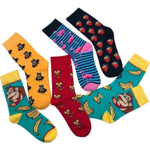 New Spring Funny Fruit Creative Mens Casual Pattern Knitting Cotton Sports Men Crew Socks