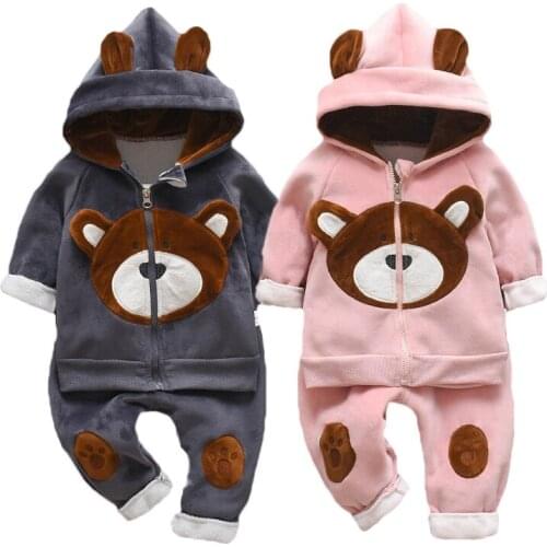 Autumn Toddler Boys Girls Clothes Sets Baby small Bear Cartoon Gold velvet Tracksuit Kids Clothing Children Hooded Top Pants Sui