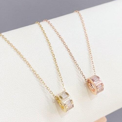 BOTU Round Shape Necklace High-Grade Micro-inlaid Zircon Simple Elegant Necklace Luxury Pendant Necklace Ornament for Women