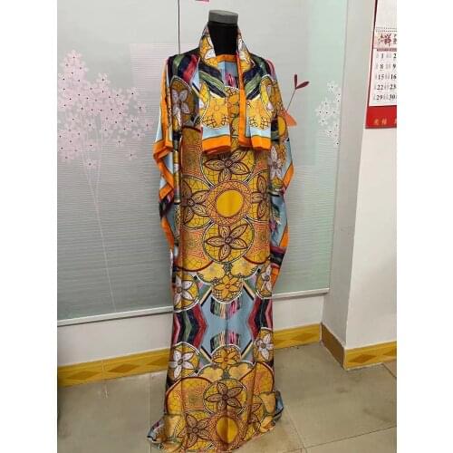 Dress Length 142cm, Bust:160cm 2021 New Fashion dresses Bazin Print Dashiki Women Long Dress/gown Yomadou Color Pattern oversize