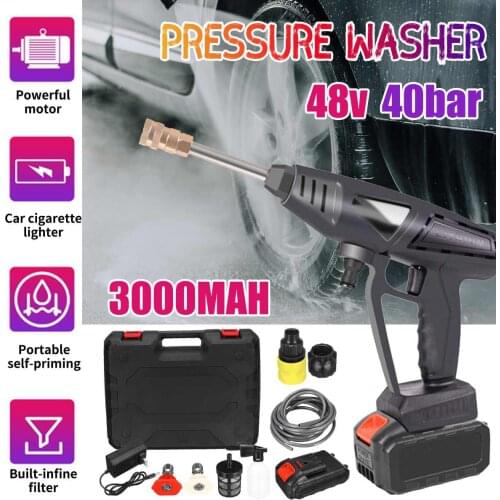 48V 40BAR Portable High Pressure Washer Gun Wireless Car Washer High Pressure Car Wash 500W Washer Foam Water Gun EU US Plug