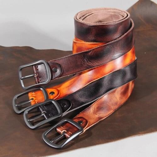 Handmade Irregular Rubbing Color Black Alloy Pin Buckle Vintage Casual Leather Mens Belt Luxury Jeans Leather Belt 3.8cm