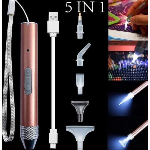 DIY Nails Painting Craft LED Lighting Point Drill Pen 5D Diamond Painting USB Rechargeable Embroidery Painting Accessories Suit