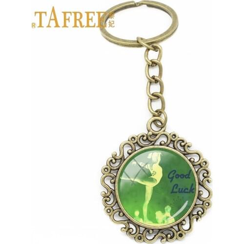 TAFREE Vintage Good Luck Photo Hollow Flower Key Chain Gymnastics Glass Photo Metal Keyring Competition Souvenir Jewelry GY082