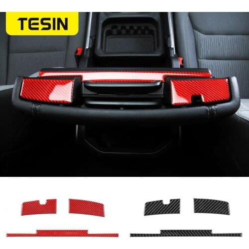 TESIN Soft Carbon Fiber Car Armrest Box Switch Decoration Cover Trim Stickers for Dodge RAM 1500 2018+ Car Interior Accessories