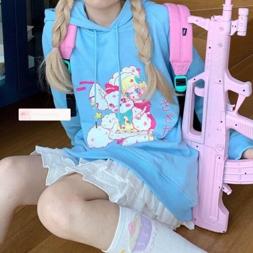 Deeptown Anime Hoodie for Teen Girls Kawaii Cartoon Sweatshirt Women Harajuku Long Sleeve Tops Hip Hop Punk Korean Fashion Y2k