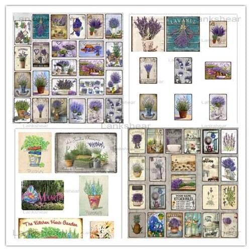 Vintage Metal Tin Sign Lavender Flower Home Decor Retro Plaque Green Plants Chic Poster Metal Plate Decor Garden Wall Arts New