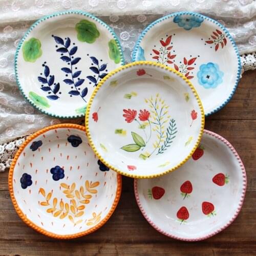 Pearl point side deep plate ceramic hand painted deep soup plate European irregular hand-held plate dish plate household plate