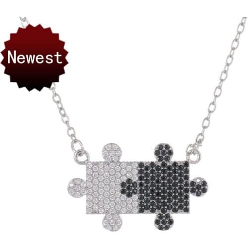 Woman fashion statement jewelry high quality copper inlaid cubic zirconia rhinestone autism pendant chokers necklaces