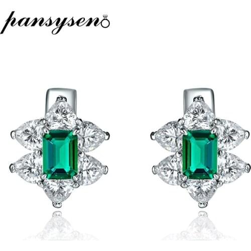 PANSYSEN Vintage 100% 925 Sterling Silver Emerald Citrine Created Moissanite Clip Earrings Women Cocktail Fine Jewelry Wholesale
