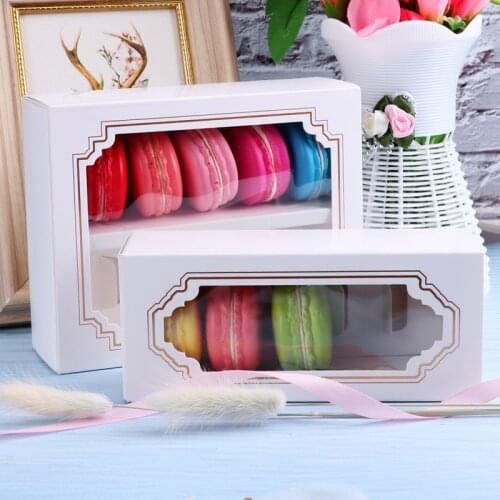 10pcs White Macaron Chocolate Cupcake Box With Window Christmas Birthday Party Baking Gift Packaging Box Favors