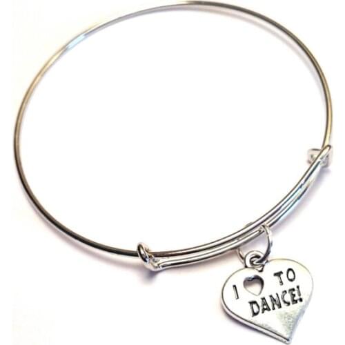 12pcs/lot I love to Dance bracelet Charm bangles adjustable Jewelry Dance Team Gifts Dance Sister