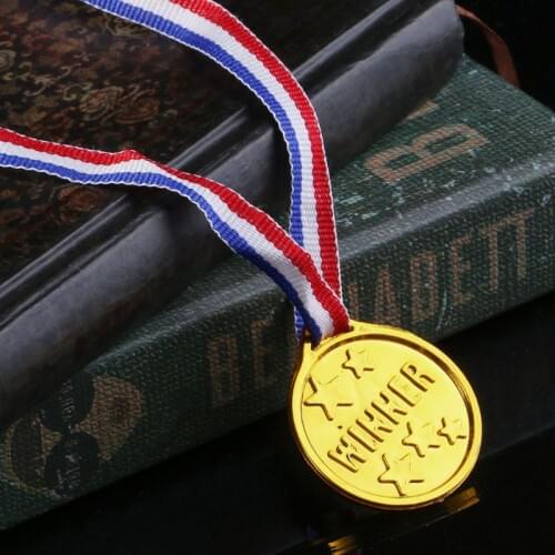 12Pcs Plastic Gold Tone Winner Award Medals School Supplies Kids Toy Photo Props