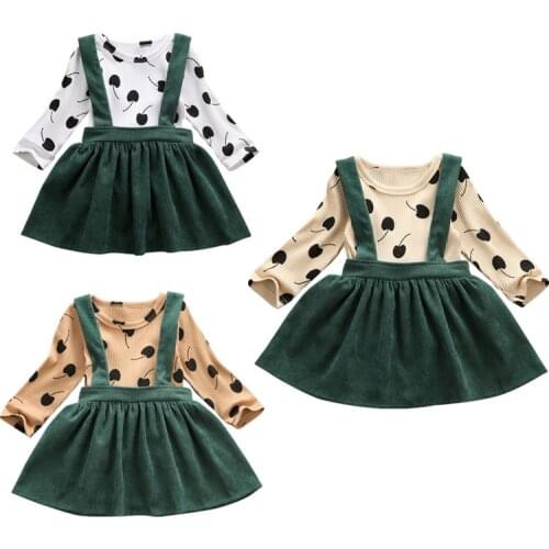Girl Clothes 2pcsToddler Kid Baby Girl Clothes Long Sleeve Polka Dot Tops+Strap Skirts Warm Outfit Set Size 1-5Y