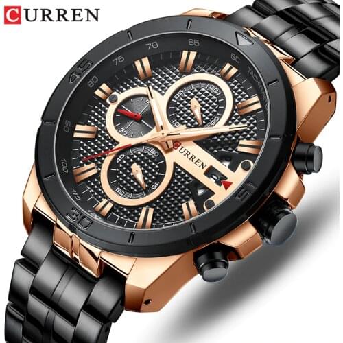 CURREN Watch Men Fashion Sports Watches Stainless Steel Waterproof Quartz Wristwatch Chronograph Mens Clock Relogio Masculino