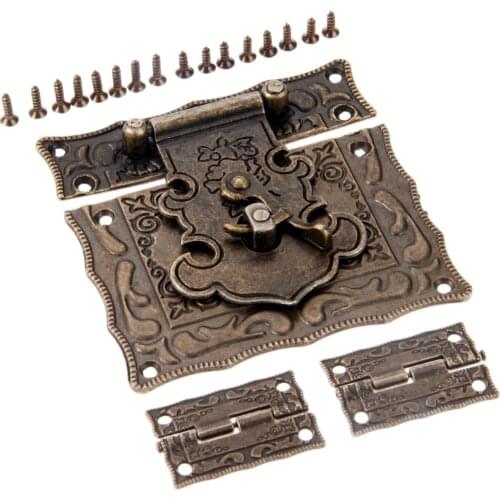 3pcs/kit Hasp Latch Toggle Buckle + Hinges Antique Bronze Vintage Decorative Furniture Hardware Jewelry Box Case Chest Cabinet