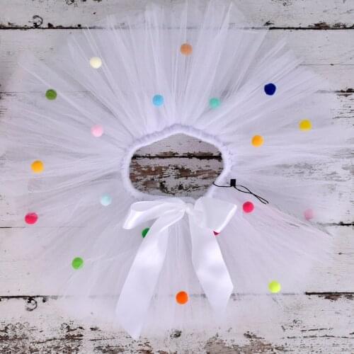 Pure White Baby Girl Pom Pom Tutu skirt Baby Birthday Party Costume Kids sprinkle Skirt Infant Toddler Tulle Skirt Newborn-5T 6T