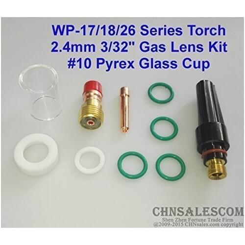 CHNsalescom10 pcs TIG Welding Stubby Gas Lens #10 Pyrex Cup Kit for Tig WP-17/18/26 3/32" 2.4mm 90A-180A regular current use