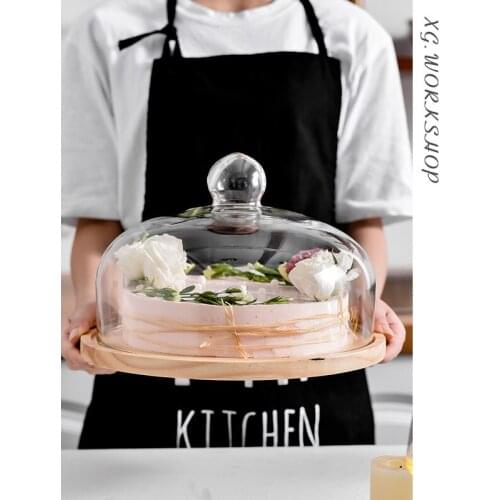 Rotating wooden cake tray creative fruit tray living room household cake tray rotating baking table glass cover