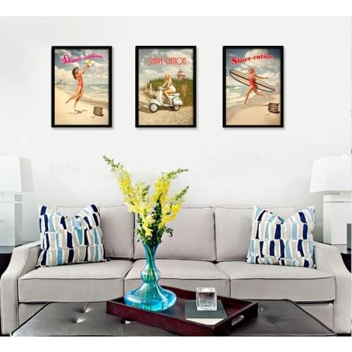 European and American-Style Beach Beauty Bikini Sexy Poster Hanging Painting Home Retro Decorative Painting Wall Painting Canvas