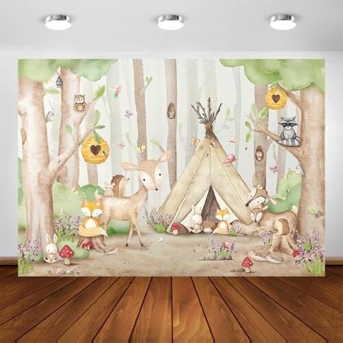 Woodland Photography Backdrop Newborn Baby Photo Background Animals Birthday Decoration Supplies for Photo Booth Studio
