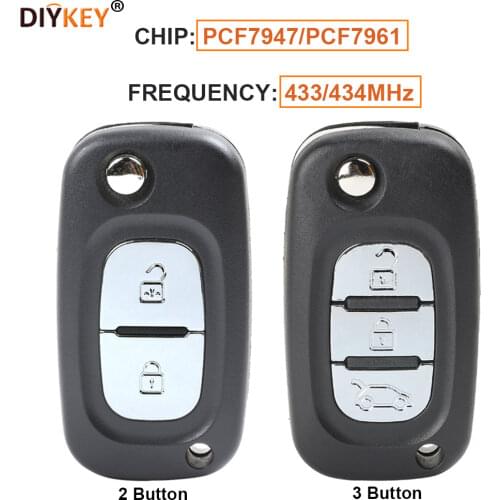 Keyecu Flip Remote Key 2 Button 433MHz ID46 PCF7947 Chip for Renault Clio 3 Master Kangoo Twingo 2006-2013
