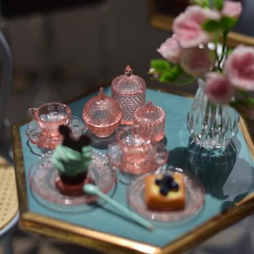 Beautiful 1/12 Scale Miniature Dollhouse Candy Jar Mini Cup & Saucer Pretend Play Kitchen Salad Bowl OB11 Doll Food ToyToy