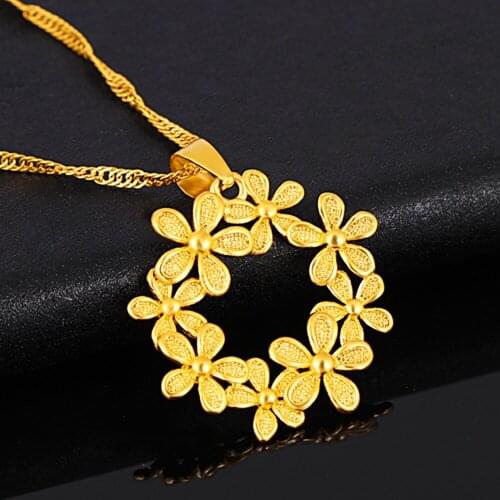Circle Flower Shaped Women Pendant Chain Yellow Gold Filled Charm Jewelry Gift