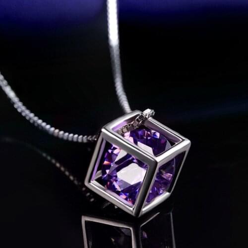 LIAMTING Trendy Fashion 925 Sterling Silver Cube Shape Pendant Necklace With 8MM Cubic Zirconia For Women Silver Jewelry VA028