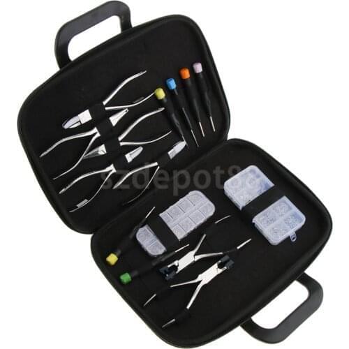 15pcs Eyeglass Repair Kit Screw Nut & Nose Pads & 6pcs Screwdrivers &7pcs Pliers &Storage Holder Bag