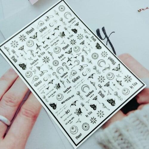 Japanese Style New Arrival Thi Light Traceless Nail Stickers Black& White Butterflies Frost Flowers Moon Nail Decals Manicure