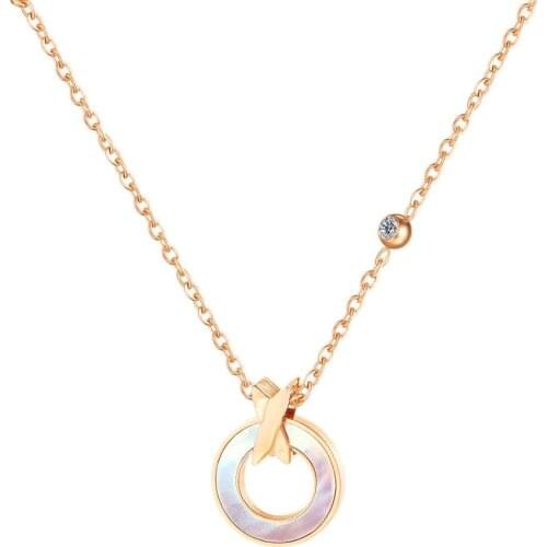 New Arrival Pearl Shell Round Pendant Necklace Rose Gold Color Titanium Steel Jewelry Woman Gift Wholesale Not Fade
