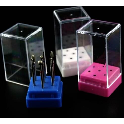 7 Holes Nail Drill Bit Holder Stand Display Container Clear Acrylic Storage Box Organizer Electric Drill Art Tools Files