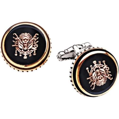 Silver Onix Stone Ottoman Crested Round Cufflinks