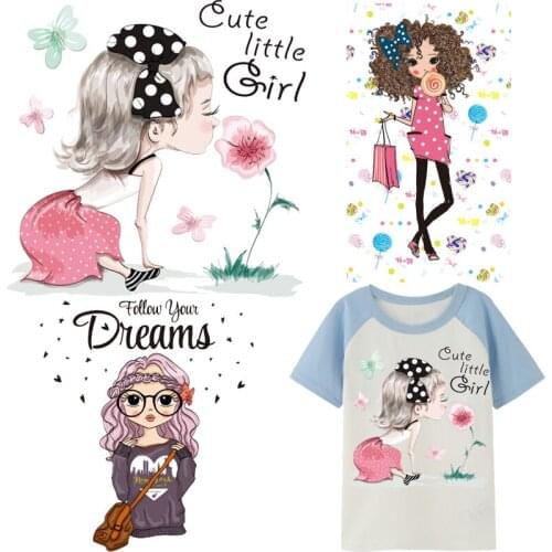 Cute Beauty Girl Patch Heat Transfer Thermal Stickers on Clothes Fabric Iron-on for Clothing Thermoadhesive Patches Diy Applique