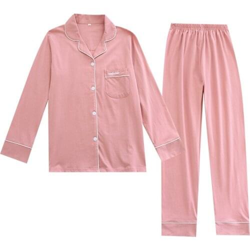 Spring Knitted Cotton Pajamas Multicolor Plus Size Embroidery Simple Couple Pajamas Set Pink Thin Pocket Homewear Sets De Pijama