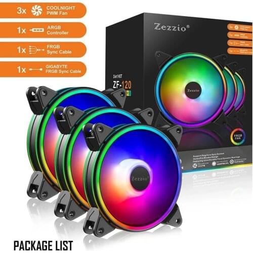 Zezzio ZF-120 3in1 120MM Computer Case Cooling Fan Halo 5V Addressable ARGB PWM PC Fan CPU Silence Fan With Controller