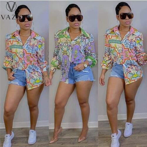 VAZN 2021 Spring New Mujer Print Retro Chiffon Shirts Casual Lazy Style Joker Full Sleeve Women Loose Long Shirts