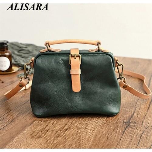 Doctor handbag for women handmade leather Green Messenger vintage Shoulder bags handle leather satchel bag girl women Small bag