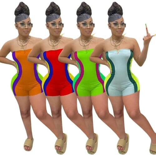 Echoine Summer Women Rompers Off Shoulder Skinny Playsuits Sporty Activewear Side Stripe Sexy Club Party Jumpsuits Overalls