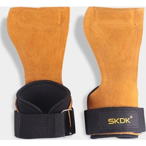 1 Pair leather Hand Grips Crossfit Gym Fitness Guard Palm Protectors Guard Pad Wrist Strap Pull Up Cycling Weight Lifting Gloves