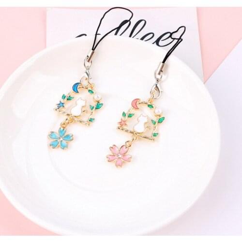 10pcs Cartoon Enamel Swing cat Carp streamer Shell Rabbit Key Chain Charm Metal Keychain Holder Women Bag Car Key Ring Pendant