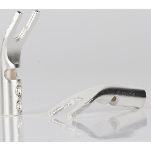 8Pcs SY1536 Pure Copper Silver Plated Spade Plug Speaker Cable Wire Connector HiFi Fork Connector